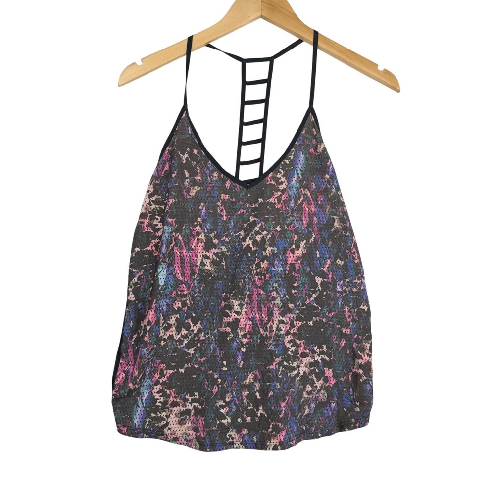 Lululemon Floral Print Breezy Singlet Tank‎ Top size Medium Black/Blue